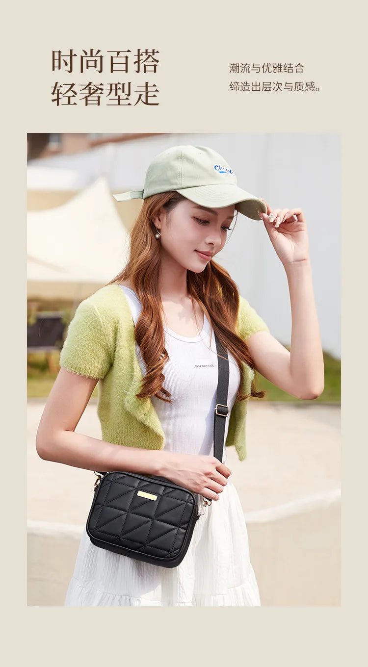 Triangular rhombic embroidered camera bag 2024 trendy fashion simple solid sequins large-capacity shoulder crossbody bag