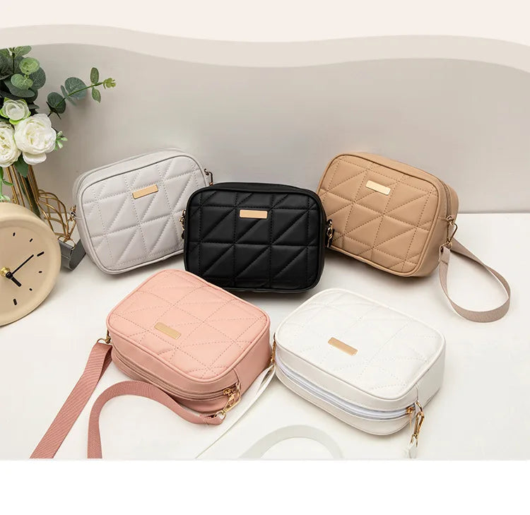 Triangular rhombic embroidered camera bag 2024 trendy fashion simple solid sequins large-capacity shoulder crossbody bag