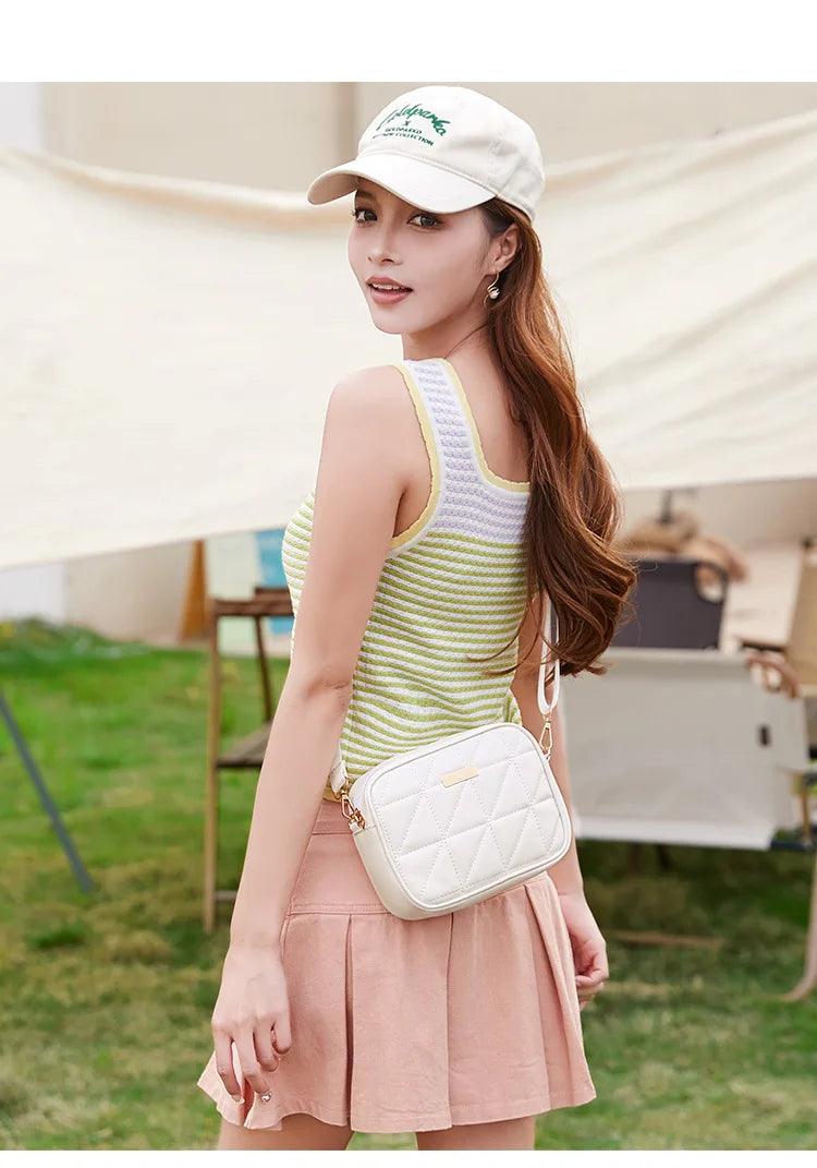Triangular rhombic embroidered camera bag 2024 trendy fashion simple solid sequins large-capacity shoulder crossbody bag