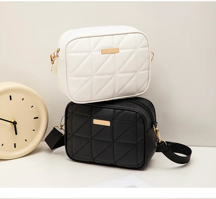 Triangular rhombic embroidered camera bag 2024 trendy fashion simple solid sequins large-capacity shoulder crossbody bag